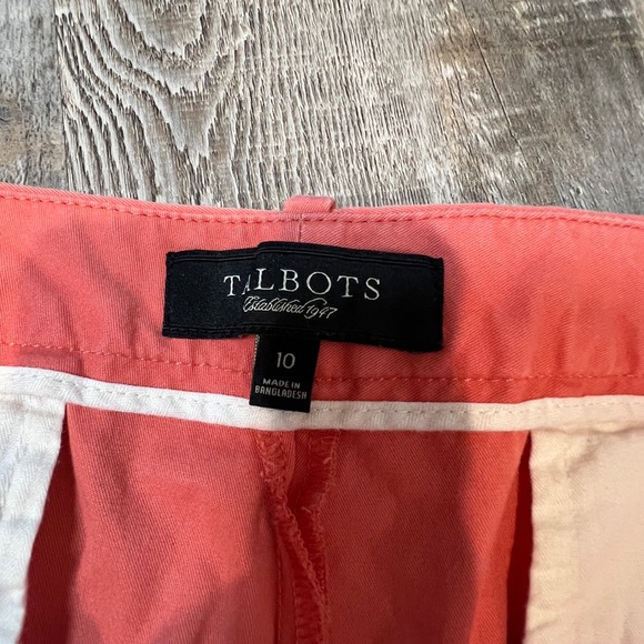 Talbots Coral Pink Chino Shorts Womens Size 10 Flat Front Button Fly Stretch - Picture 2 of 7